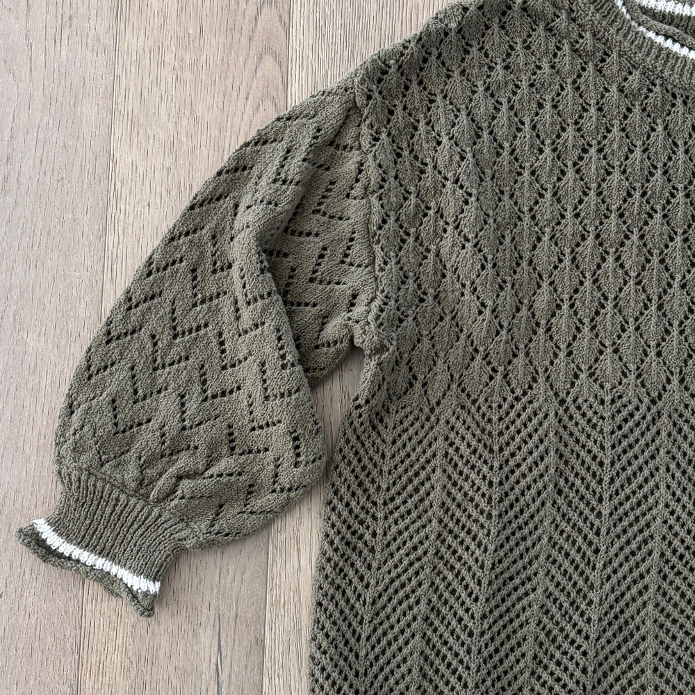 Democracy Pointelle Tipped Sweater - Olive Green Size S - Picture 6 of 11